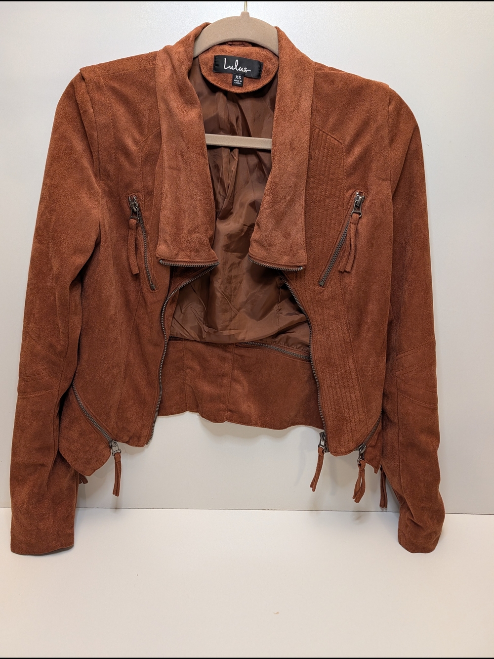 Lulu's Burnt Orange Suede Moto Jacket